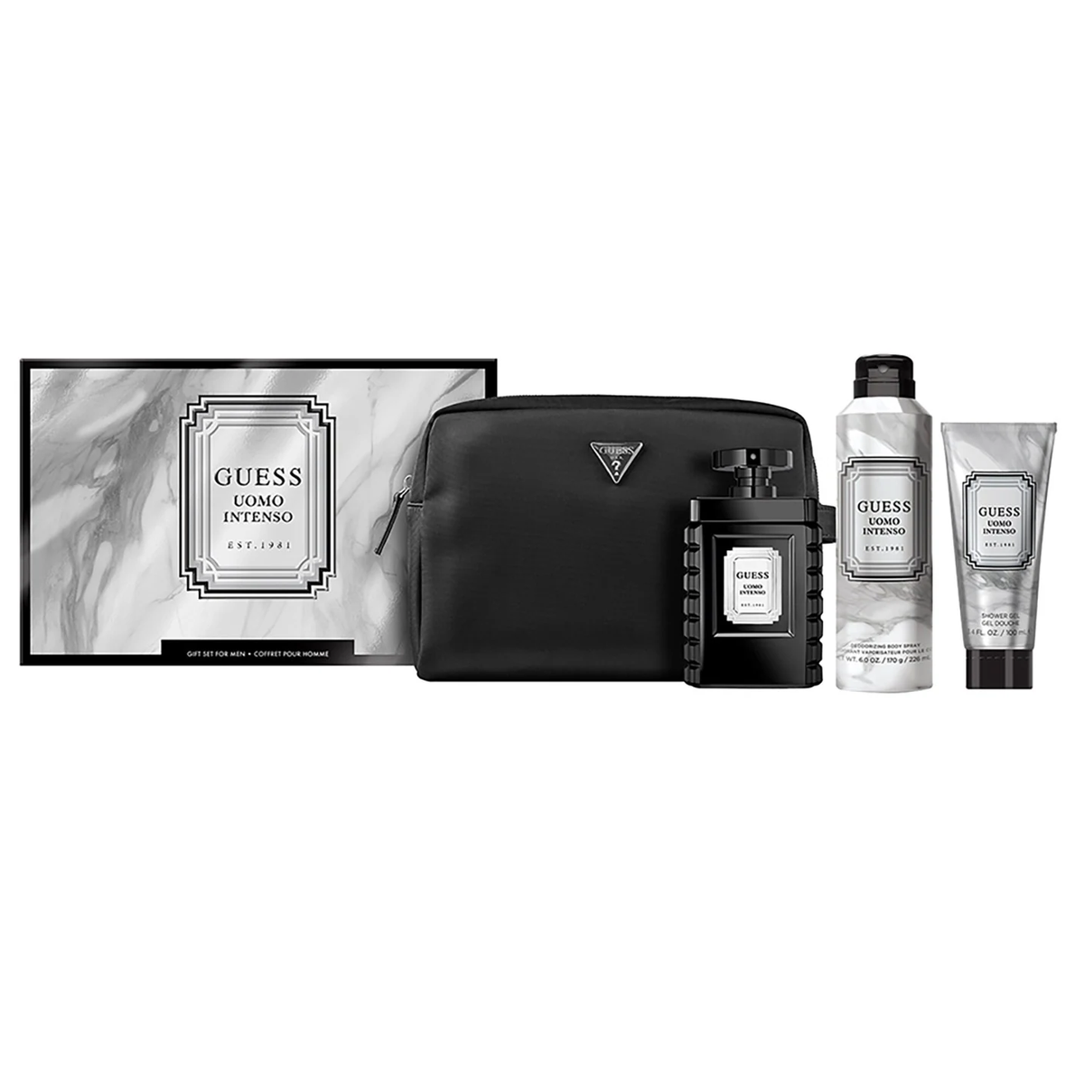 Guess Uomo Intenso 100ml EDP 4 Piece Gift Set - Perfume NZ is the leading wholesale distributor of brand name perfumes and fragrances in New Zealand.