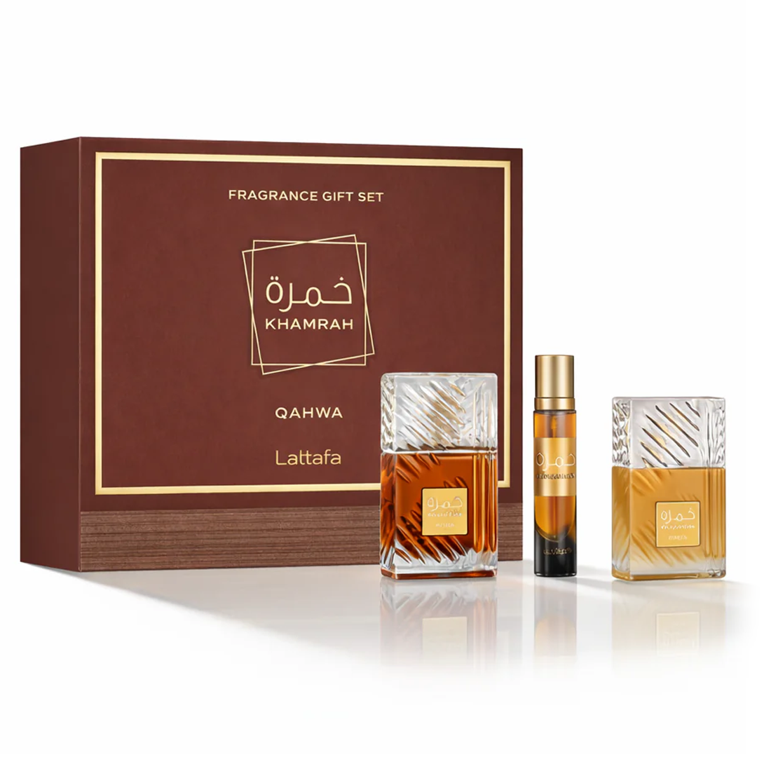 Khamrah Qahwa by Lattafa 100ml EDP 3 Piece Gift Set - Perfume NZ is the leading wholesale distributor of brand name perfumes and fragrances in New Zealand.
